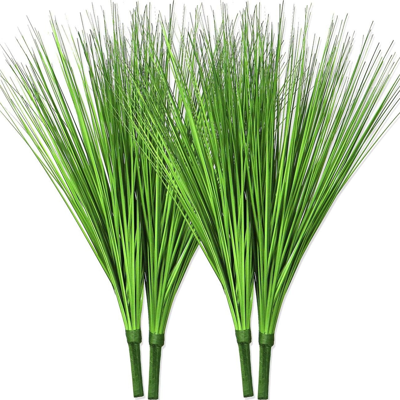 Artificial Plants 17" Artificial Onion Grass Bushes UV Resistant Plants Faux Shrubs Fake Wheat Grass Greenery Topiaries for Bathroom Home Office House Decorations (4 Pcs/Green)